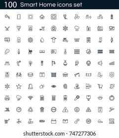 Smart home icon set with 100 vector pictograms. Simple outline icons isolated on a white background. Good for apps and web sites. 