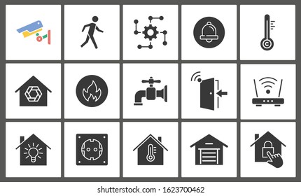 Smart home icon set. Black vector illustrations isolated on white.