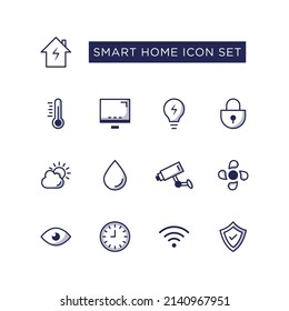 Smart home icon set design logo vector illustration in thin minimal blue line style