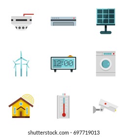 Smart home icon set. Flat style set of 9 smart home vector icons for web isolated on white background