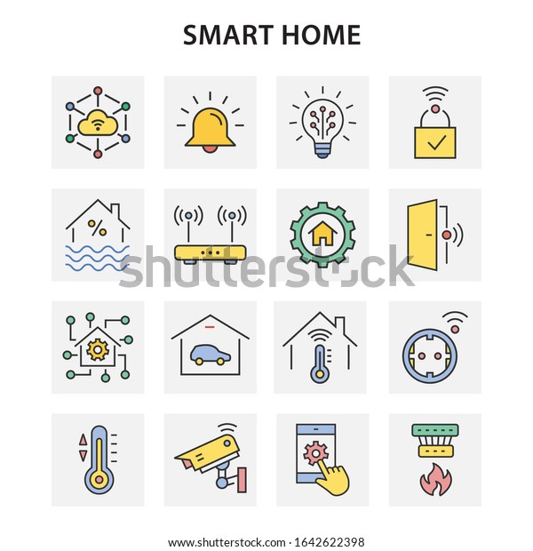 Smart home icon set. Flat\
vector illustrations with long shadow isolated for graphic and web\
design.