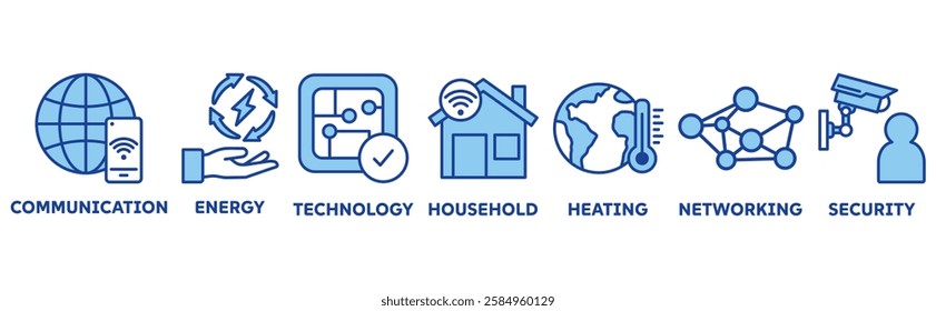 Smart Home icon set illustration concept with icon of communication, energy, technology, household, heating, networking, security