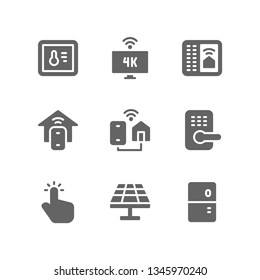 Smart Home icon set including remote, control, temperature, tv, security, automation, domotic, smartphone, door, security, fridge