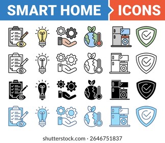 Smart home icon set with multiple style collection.