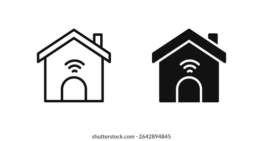 Conjunto de ícones de início inteligente representando sistemas domésticos conectados alimentados por dispositivos IoT.