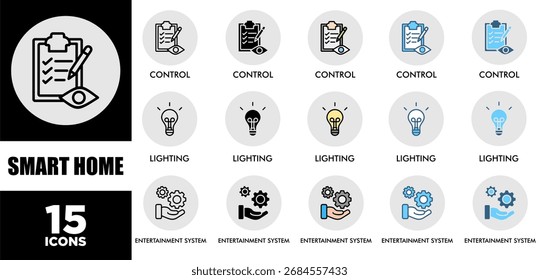 SMART HOME icon set with various styles and colors  of corporate sustainability performance for investment screening