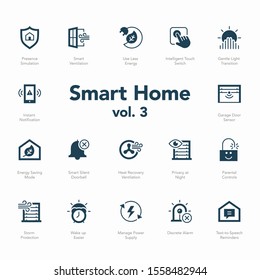 Smart Home Icon Set Volume 3 Isolated On Light Background. Contains Such Icons Smart Ventilation, Text-to-Speech Reminders, Use Less Energy, Parental Controls And More.