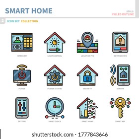 smart home icon set,filled outline style,vector and illustration