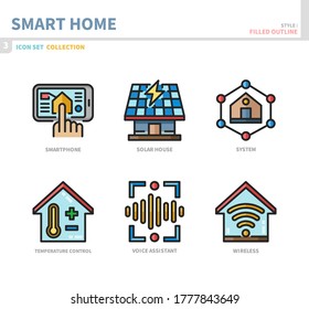 smart home icon set,filled outline style,vector and illustration