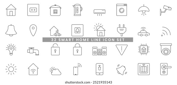 Smart home icon set.Technology concept.Set of home automation and remote monitoring symbols drawn with thin contour lines. Vector illustration.