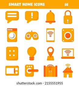 Smart Home Icon Or Symbol Set In Orange And White Color.