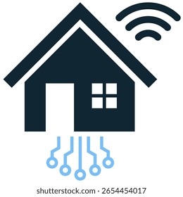 Smart home icon vector, depicting connected living and automated household systems. Ideal for real estate, IoT apps, or technology designs emphasizing convenience, efficiency, and modern comfort.