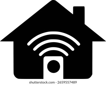 Icono de casa inteligente. Símbolo de Vector para domótica, IoT y conectividad inalámbrica. Casa minimalista con una señal Wi-Fi para la tecnología y la vida inteligente.
