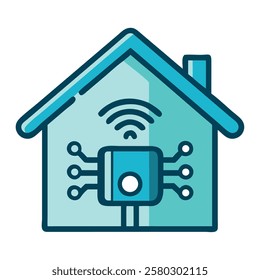 Smart home icon with wireless and automation technology concept