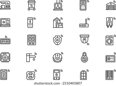 Smart home icons collection is a vector illustration with editable stroke.