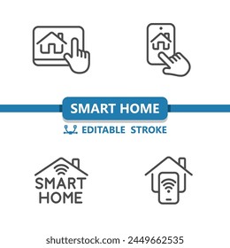 Smart Home Icons. House, Technology, Smartphone, Tablet Icon. Professional, 32x32 pixel perfect vector icon. Editable Stroke