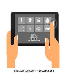 Smart home icons on smart tablet display.
