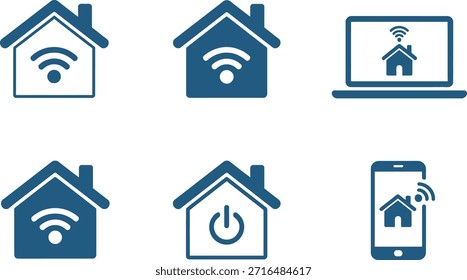 Smart home icons representing wireless connectivity and control