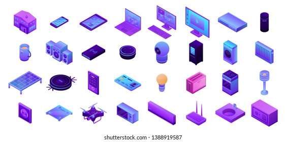 Smart home icons set. Isometric set of smart home vector icons for web design isolated on white background