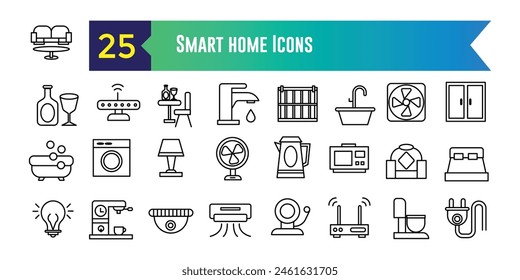 Smart home icons set. Outline set of smart home vector icons for ui design. Outline icon collection. Editable stroke.