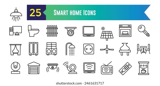 Smart home icons set. Outline set of smart home vector icons for ui design. Outline icon collection. Editable stroke.