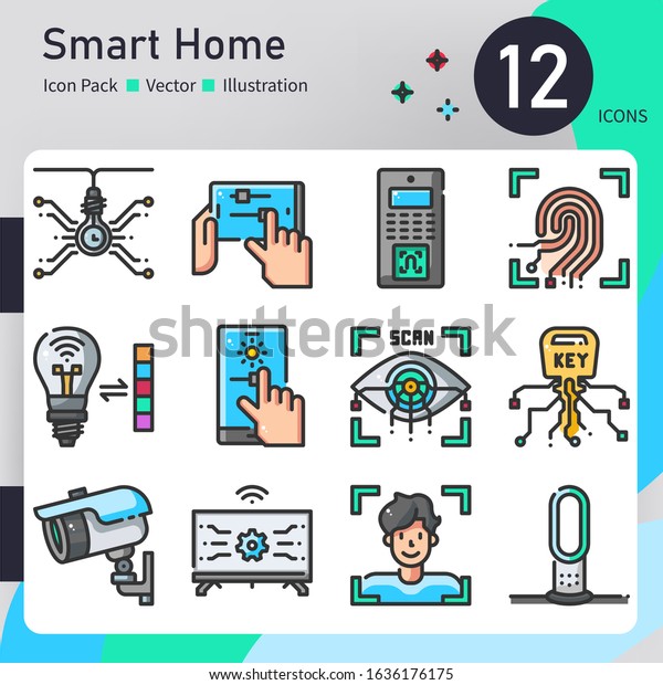 Smart Home Icons Set Outline Color Stock Vector Royalty Free