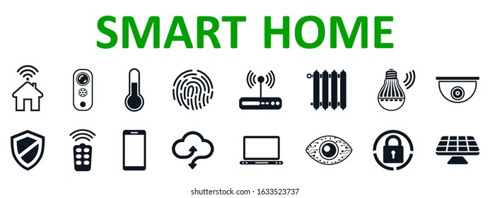 Smart home icons. Set of tech house flat icons. Collection smart house sign – stock vector