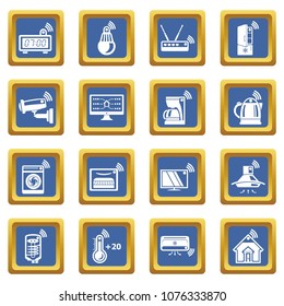 Smart home icons set vector blue square isolated on white background 