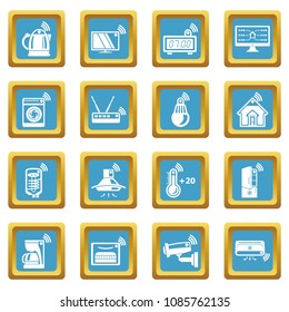 Smart home icons set vector sapphirine square isolated on white background 