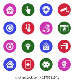 Smart Home Icons. White Flat Design In Circle. Vector Illustration. 