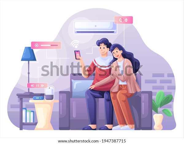 Smart\
Home Illustration, Appliances in House that can be Controlled with\
Smartphone and Internet Connection. This illustration can be used\
for website, landing page, web, app, and\
banner.