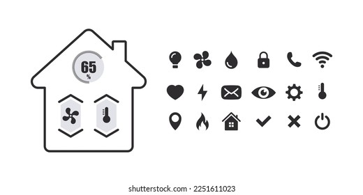 Smart home interface icons. Smart home control icons. Vector illustration