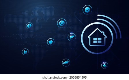 Iconos inteligentes de interfaz residencial en el interior de la habitación. Control de conceptos y tecnología moderna en una pantalla virtual, el usuario toca un botón. diseño vectorial.