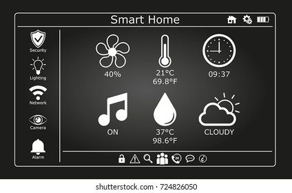 Smart home interface vector on black background