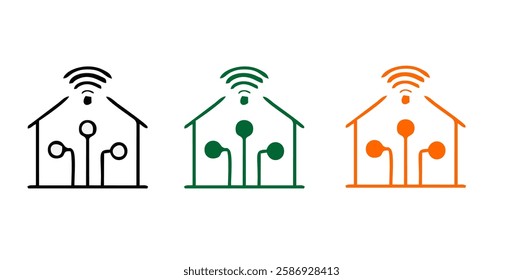 smart home internet of thing icon line connect on blue background. home automation digital technology control devices. vector illustration fantastic digital design.