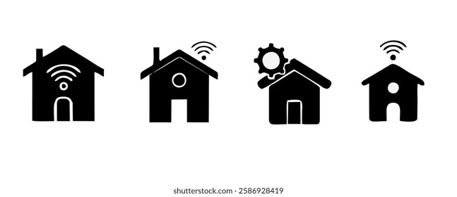 smart home internet of thing icon line connect on blue background. home automation digital technology control devices. vector illustration fantastic digital design.