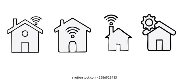 smart home internet of thing icon line connect on blue background. home automation digital technology control devices. vector illustration fantastic digital design.