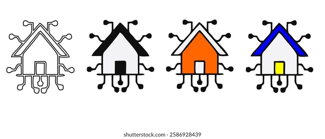 smart home internet of thing icon line connect on blue background. home automation digital technology control devices. vector illustration fantastic digital design.