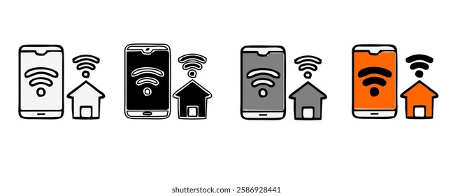 smart home internet of thing icon line connect on blue background. home automation digital technology control devices. vector illustration fantastic digital design.