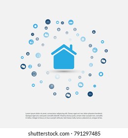 Smart Home, Internet of Things or Cloud Computing Design Concept with Icons - Digital Network Connections, Technology Background