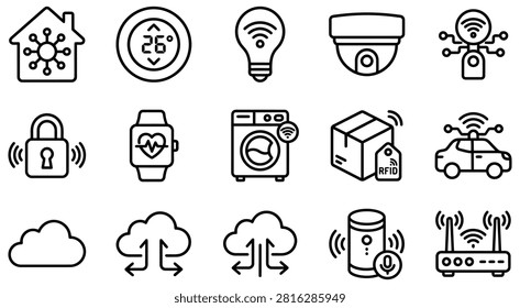 Smart home and internet of things outline icons set with smarthome, automation