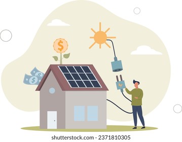 Hogar inteligente, administración de IOT.Ahorro al usar energía solar. concepto de entorno. ilustración vectorial de energía autónoma