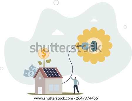 Smart home, IOT administration.savings when using solar energy. environment concept. autonomous energy. character life .