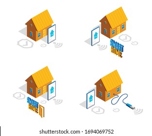Intelligente Heimwerker-IOT-Konzepte Elektronik, Isometrische Illustrationen für moderne Haus-Vektorillustration, intelligente Sicherheit, anwendungsfertige automatisierte Zukunftstechnologie.