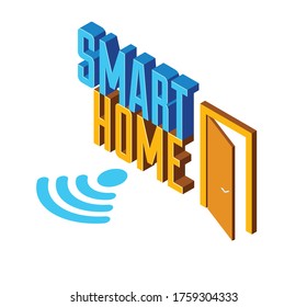 El concepto de IOT para el hogar inteligente es electrónico, moderna ilustración isométrica vectorial de la casa, seguridad inteligente, tecnología de futuro automatizada remota de la aplicación.