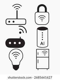 Smart Home IoT Device Icon Vector Illustration, Modern Wireless Technology Symbols for AI, Automation, Security, Network, Innovation