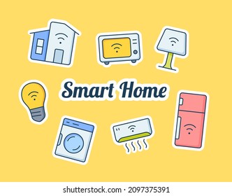 hogar inteligente sin Internet de las cosas concepto con algún icono pegatina que se propaga con estilo plano moderno