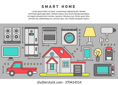 Smart home iot internet of things control comfort and security, automation system, smart house climate control panel on mobile device. Flat design graphic hero image concept, website elements layout.