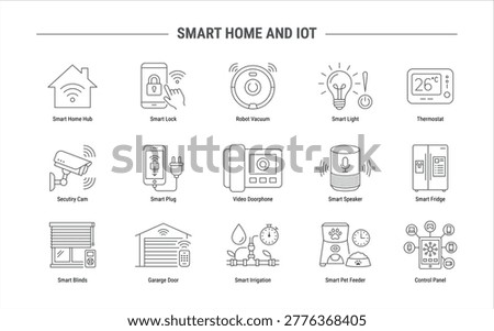 Smart home and IOT thin line icon set, modern automation technology