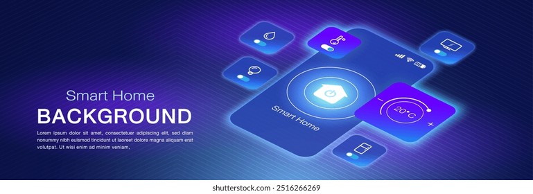 Fondo de composición isométrica inteligente para el hogar. Interfaz de Web de usuario de Smart Home